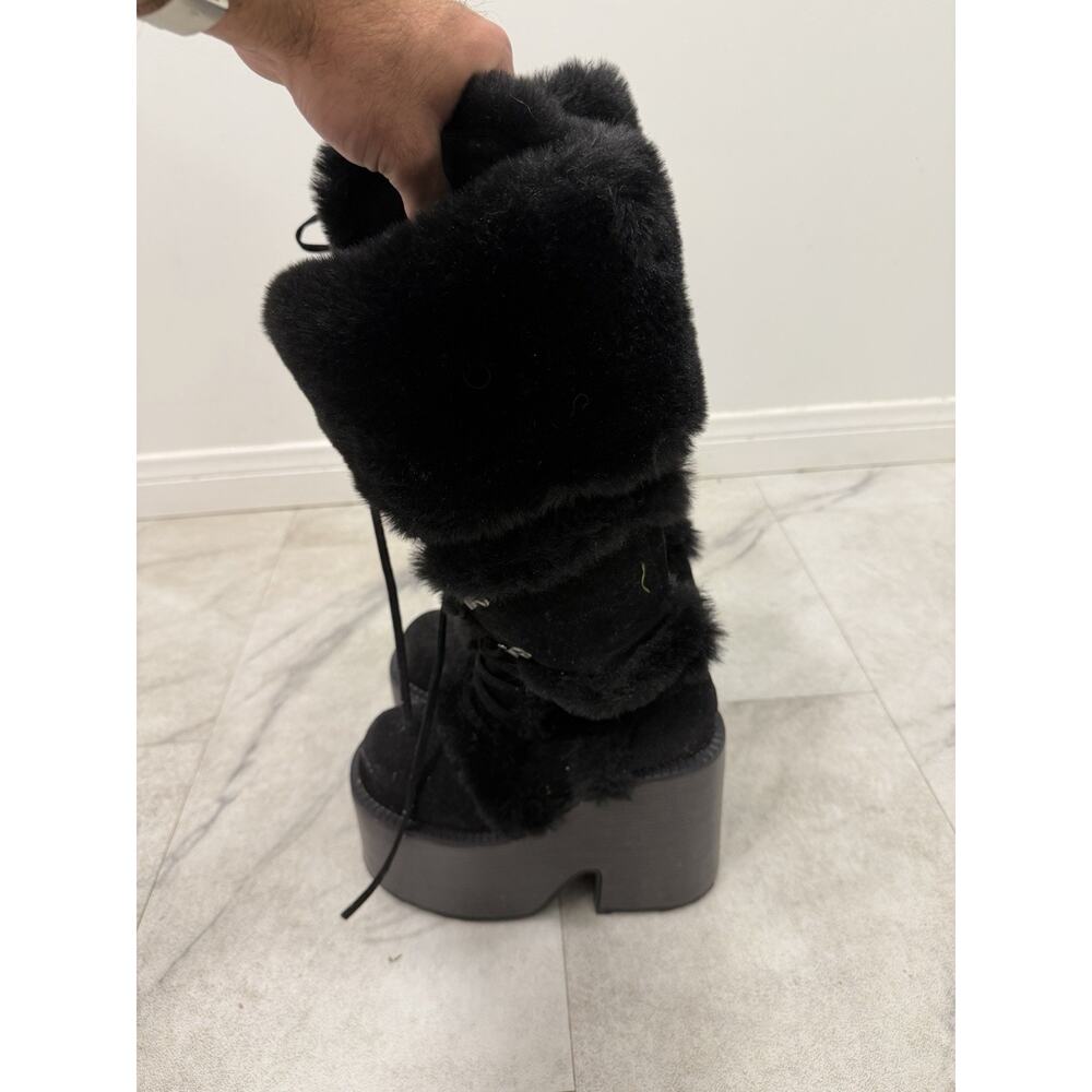 Women’s Black Faux Fur Lined Lace-Up Platform Knee High Boots US 8 - Picture 2 of 7